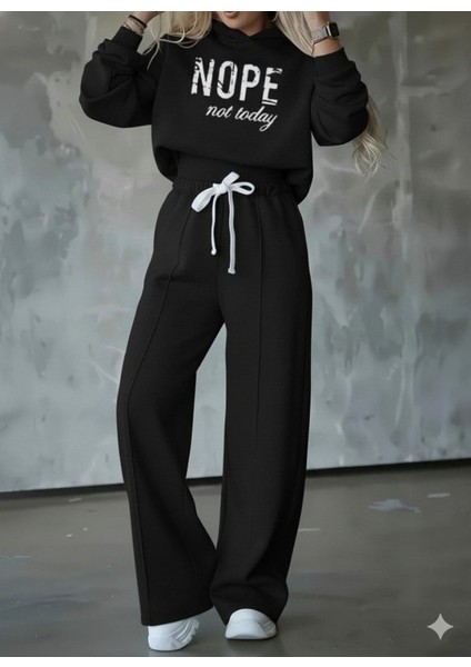 Cottonlab Kadın Uzun Kollu Nope Baskılı Beli Ribanalı Ikili Takım
