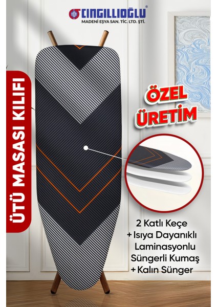 Kalp V Motif Çift Kat Keçe ve Süngerli Isıya Dayanıklı Ütü Masası Kılıfı