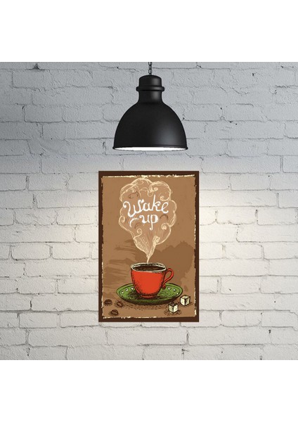 Wake Up Yazılı Retro Ahşap Poster 18*27 cm