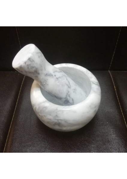 Doğal Desenli Yekpare Mermer Oyma Havan Beyaz Renkli Düz Model