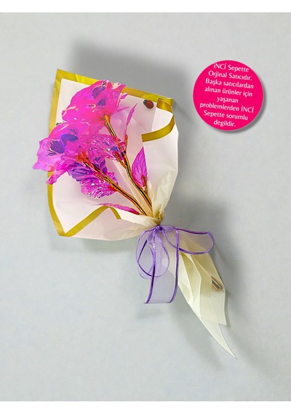 Sonsuzluk Gülü Buketi Hediye Paketli Notlu Özel Set Hologrofik Gül Hediye Paketi, Not Yazılabilir