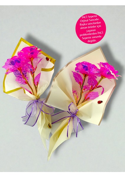 Sonsuzluk Gülü Buketi Hediye Paketli Notlu Özel Set Hologrofik Gül Hediye Paketi, Not Yazılabilir modelleri
