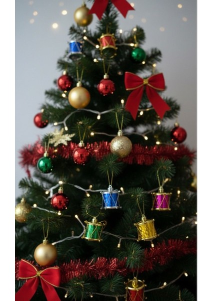 6’lı Rengarenk Davul Yılbaşı Ağacı Süsü