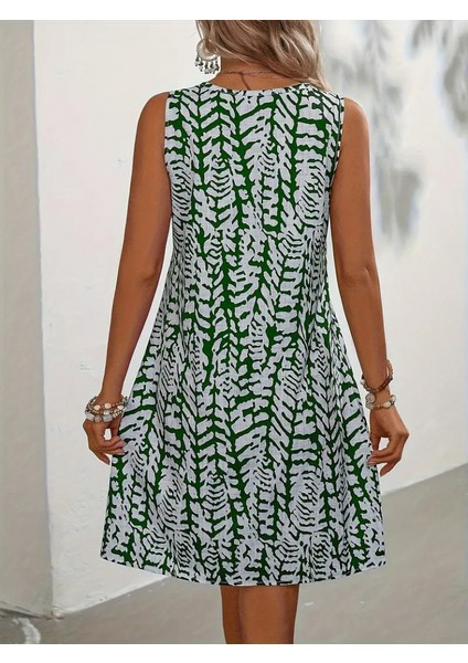 Cottonlab Kadın Sıfır Kol Yakadan Halka Detaylı Desenli Kısa Bürümcük Elbise fiyatları