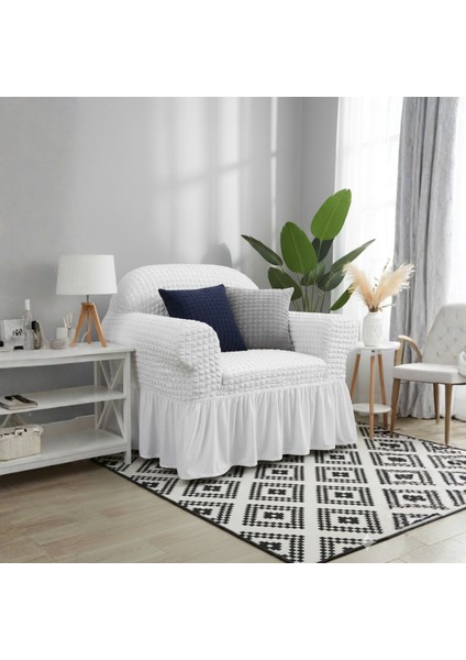 Bürümcük Tek Kişilik Koltuk Kılıfı, Berjer Örtüsü, Lastikli, Esnek, Etekli (1 Adet)