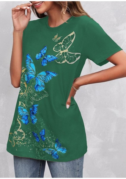 Cottonlab Kadın Kısa Kollu Mavi Sarı Kelebek Baskı Süprem Bluz indirimleri