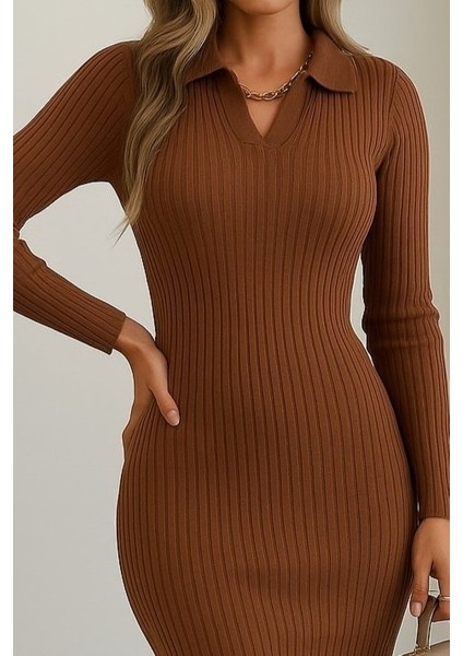 Cottonlab Kadın Uzun Kollu Yakalı Triko Elbise fiyatları