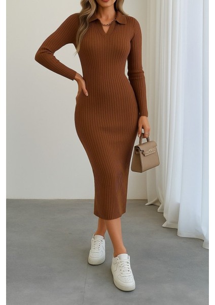 Cottonlab Kadın Uzun Kollu Yakalı Triko Elbise modelleri