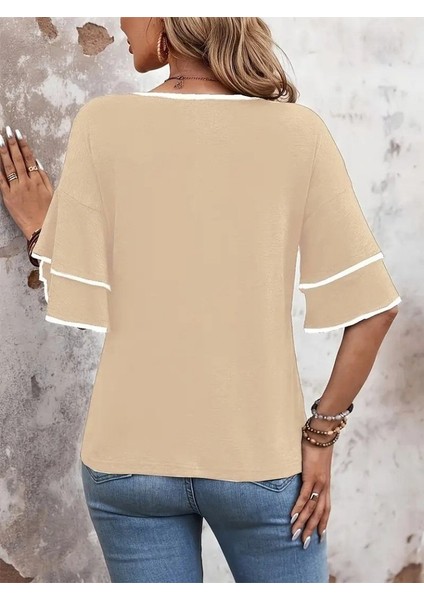 Cottonlab Kadın Kısa Kollu V Yakalı Viskon Bluz modelleri