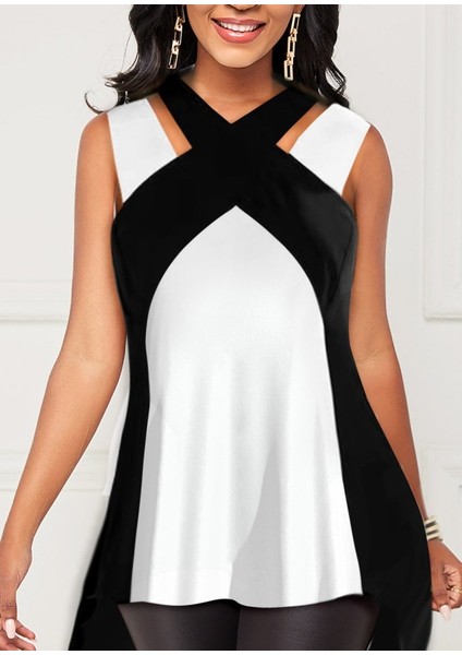 Cottonlab Kadın Askılı Boyundan Çapraz Halter Yakalı Çift Renkli Viskon Bluz fiyatları