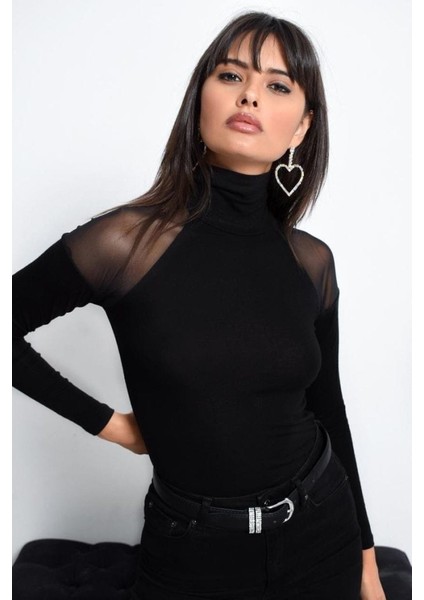 Cottonlab Kadın Omuzları Tül Balıkçı Yaka Viskon Kumaş Bluz fiyatları