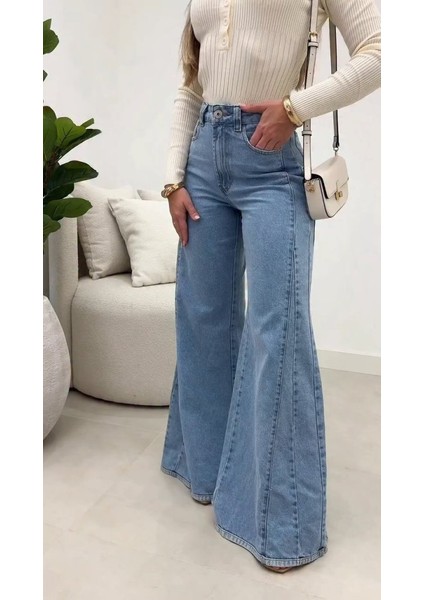 Cottonlab Kadın Yüksek Bel Paçaya Doğru Geniş Kesimli Kot Pantolon fiyatları