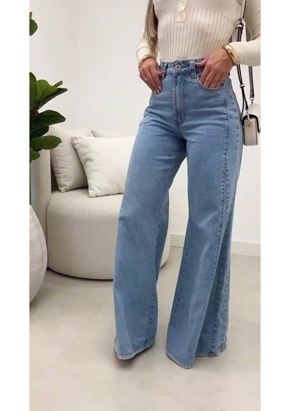 Cottonlab Kadın Yüksek Bel Paçaya Doğru Geniş Kesimli Kot Pantolon modelleri