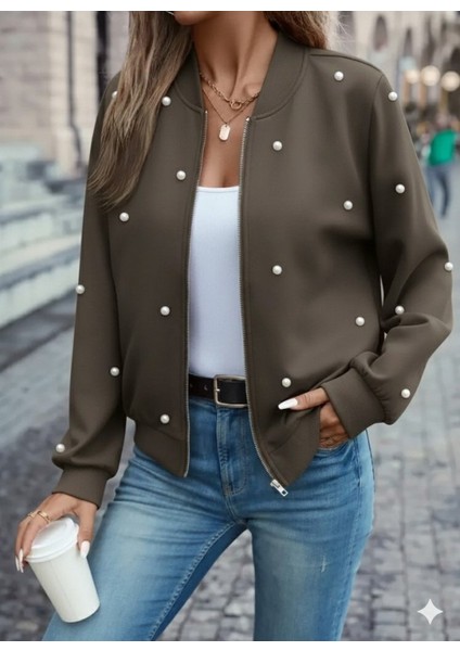 Cottonlab Kadın Uzun Kollu Önden Fermuarlı Incili Kısa Modal Ceket fiyatları