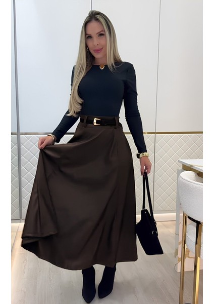 Cottonlab Kadın Yüksek Belli Maxi Deri Kemersiz Etek fırsatları