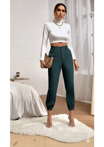 Cottonlab Kadın Yüksek Bel Cepli Paçası Lastikli Ithal Krep Pantolon fırsatları