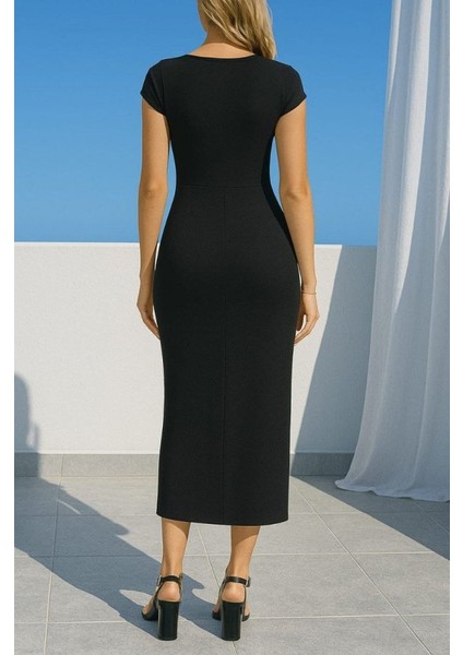 Cottonlab Kadın Sandy Kumaş Metal Toka Detaylı Midi Boy Elbise fiyatları