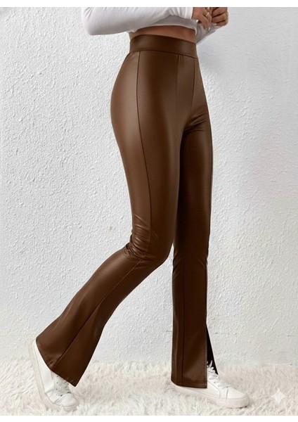 Cottonlab Kadın Yüksek Bel Önden Yırtmaçlı Deri Tayt fiyatları