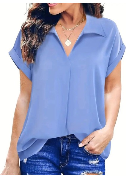 Cottonlab Kadın Kısa Kollu Yakalı Uzun Sandy Bluz fırsatları