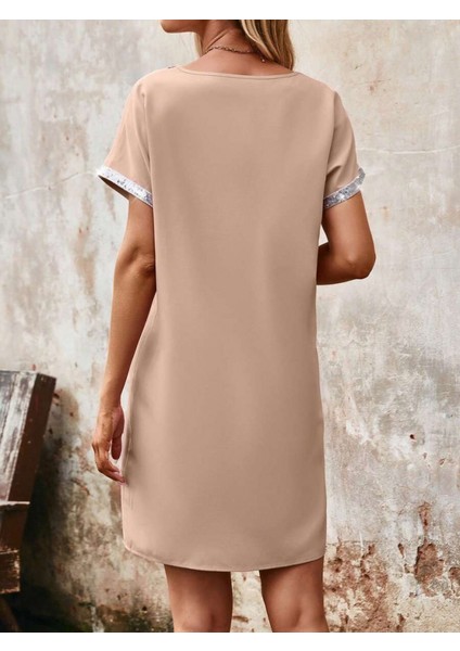 Cottonlab Kadın Yaka ve Kol Pul Payet Şeritli Ithal Krep Elbise indirimleri