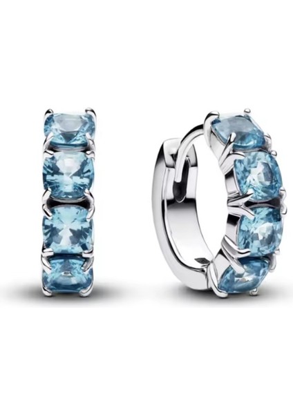 Gümüş Açık Mavi Halka Küpeler modelleri