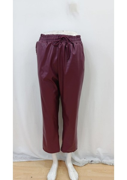 Cottonlab Kadın Yüksel Bel Bağcıklı Deri Pantolon