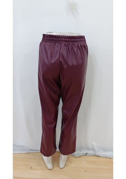 Cottonlab Kadın Yüksel Bel Bağcıklı Deri Pantolon