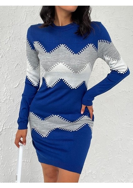 Cottonlab Kadın Uzun Kollu Zigzag Desen Triko Elbise fiyatları