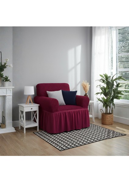 Bürümcük Tek Kişilik Koltuk Kılıfı, Berjer Örtüsü, Lastikli, Esnek, Etekli (1 Adet)