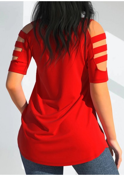 Cottonlab Kadın Kısa Kollu Kollar Şerit Detay V Yaka Viskon Bluz fiyatları