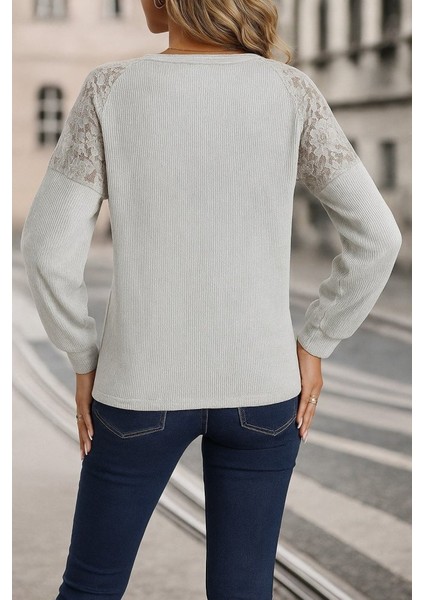 Cottonlab Kadın Uzun Kollu V Yakalı Dantelli Waffle Bluz modelleri