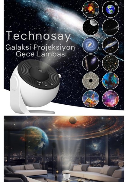 Galaksi Projektör 13 Film Disk Hd Gerçekçi Yıldızlı Galaksi Gökyüzü Masa ve Gece Lambası