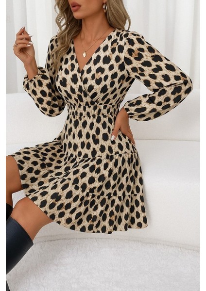 Cottonlab Kadın Uzun Kollu Kruvaze Yaka Desenli Mini Modal Elbise fırsatları