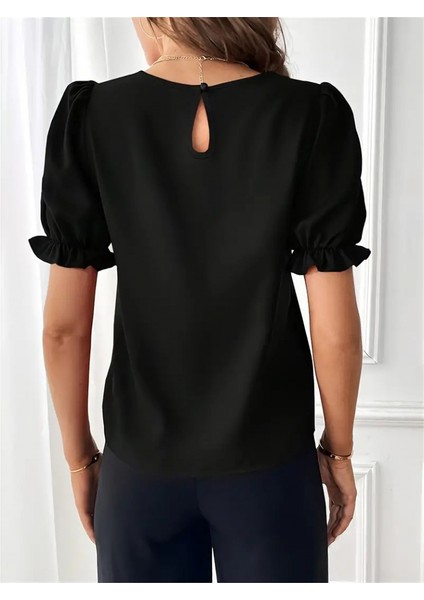 Cottonlab Kadın Kısa Kollu Bisiklet Yaka Kolları Gipeli Ithal Krep Bluz fiyatları