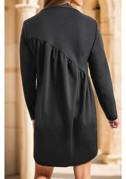 Cottonlab Kadın Uzun Kollu Bisiklet Yaka Çapraz Büzgü Detay Iki Iplik Mini Boy Elbise