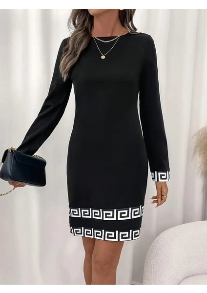 Cottonlab Kadın Uzun Kollu Bisiklet Yaka Mini Ithal Krep Elbise modelleri