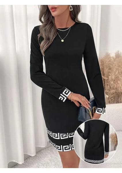 Cottonlab Kadın Uzun Kollu Bisiklet Yaka Mini Ithal Krep Elbise indirimleri