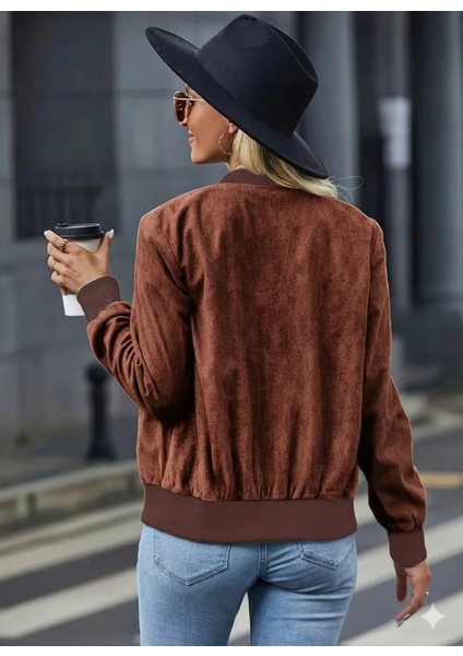 Cottonlab Kadın Uzun Kollu Önden Fermuarlı Süet Ceket modelleri