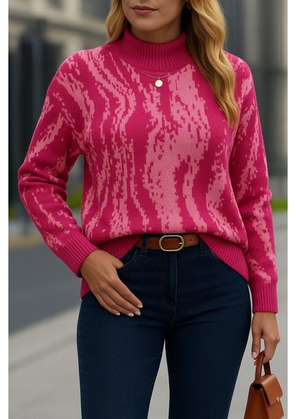 Cottonlab Kadın Uzun Kollu Balıkçı Yaka Çok Renkli Triko Bluz modelleri