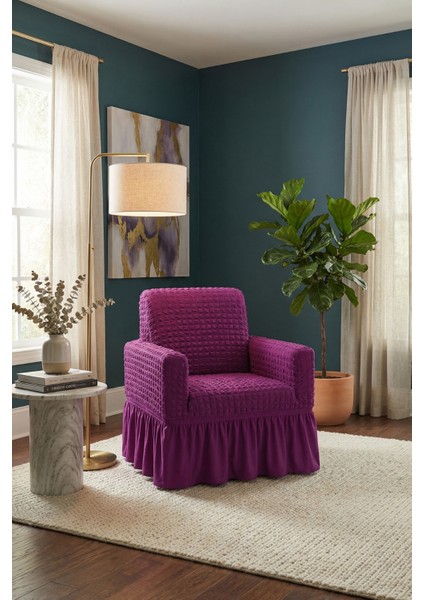 Bürümcük Tek Kişilik Koltuk Kılıfı, Berjer Örtüsü, Lastikli, Esnek, Etekli (1 Adet)