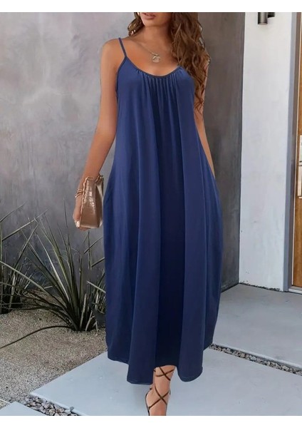 Cottonlab Kadın Ip Askılı Geniş V Yakalı Viskon Elbise modelleri