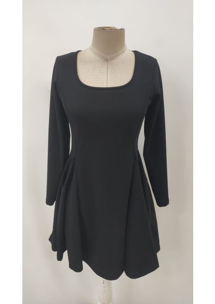 Cottonlab Kadın Uzun Kollu Kare Yakalı Mini Ithal Krep Elbise indirimleri