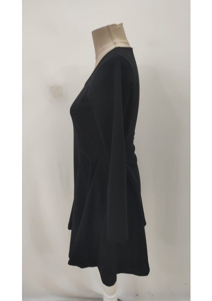 Cottonlab Kadın Uzun Kollu Kare Yakalı Mini Ithal Krep Elbise