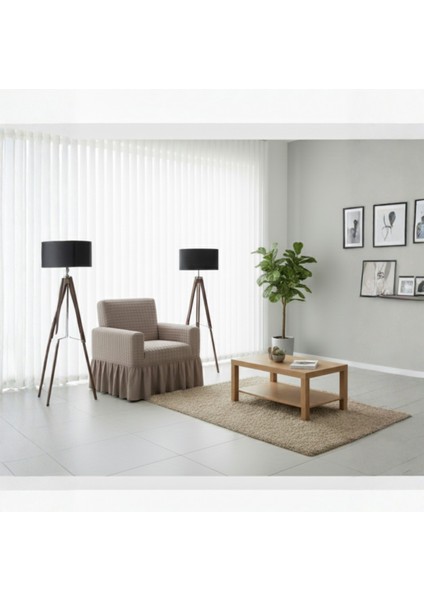 Bürümcük Tek Kişilik Koltuk Kılıfı, Berjer Örtüsü, Lastikli, Esnek, Etekli (1 Adet)