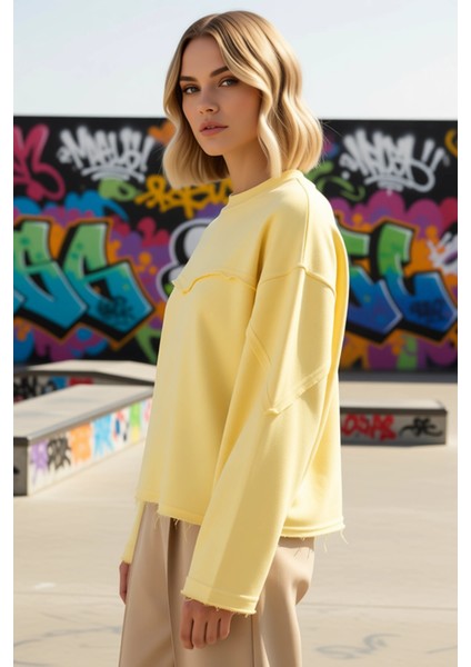 Kadın Bisiklet Yaka Düşük Kol Uzun Kollu Relaxed Örme Sweatshirt Fonksiyonel Dayanıklı Şık indirimleri