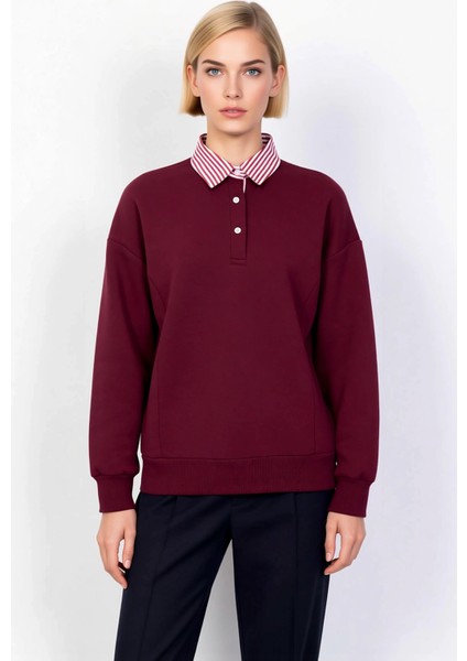 Kadın Polo Yaka Düşük Kol Düğme Detaylı Sweatshirt Fonksiyonel Dayanıklı Kaliteli Konforlu modelleri