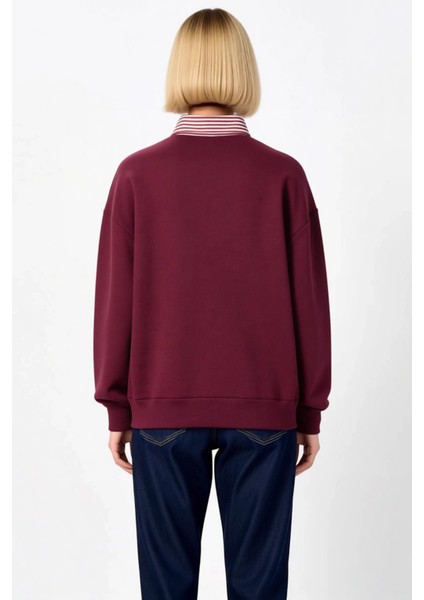 Kadın Polo Yaka Düşük Kol Düğme Detaylı Sweatshirt Fonksiyonel Dayanıklı Kaliteli Konforlu fırsatları