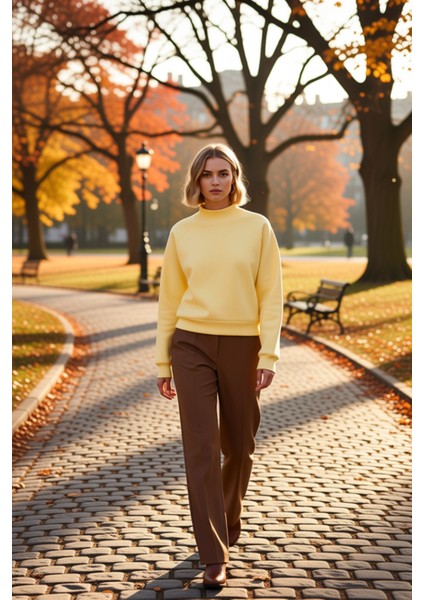 Kadın Dik Yaka Reglan Kol Oversize Kalın Içi Polarlı Örme Sweatshirt Fonksiyonel Dayanıklı