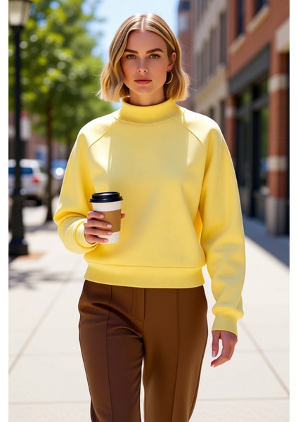 Kadın Dik Yaka Reglan Kol Oversize Kalın Içi Polarlı Örme Sweatshirt Fonksiyonel Dayanıklı fiyatları