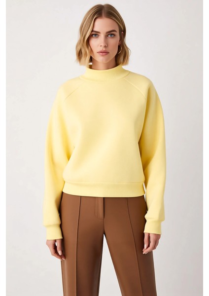 Kadın Dik Yaka Reglan Kol Oversize Kalın Içi Polarlı Örme Sweatshirt Fonksiyonel Dayanıklı modelleri